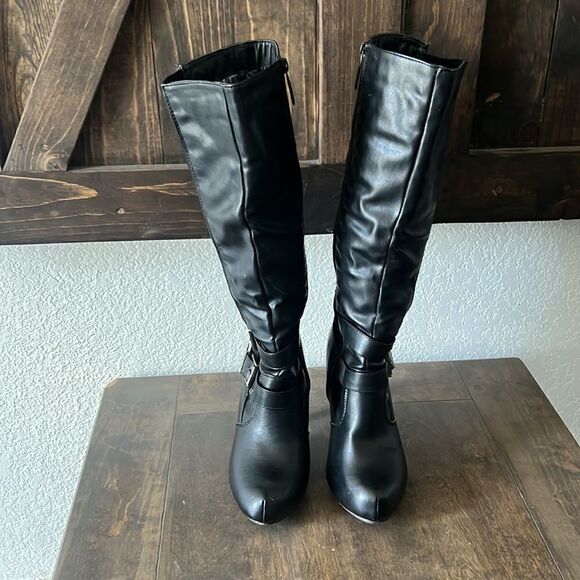 Db Dk fashion black knee faux leather boots Sz- 7.5 - Picture 3 of 15